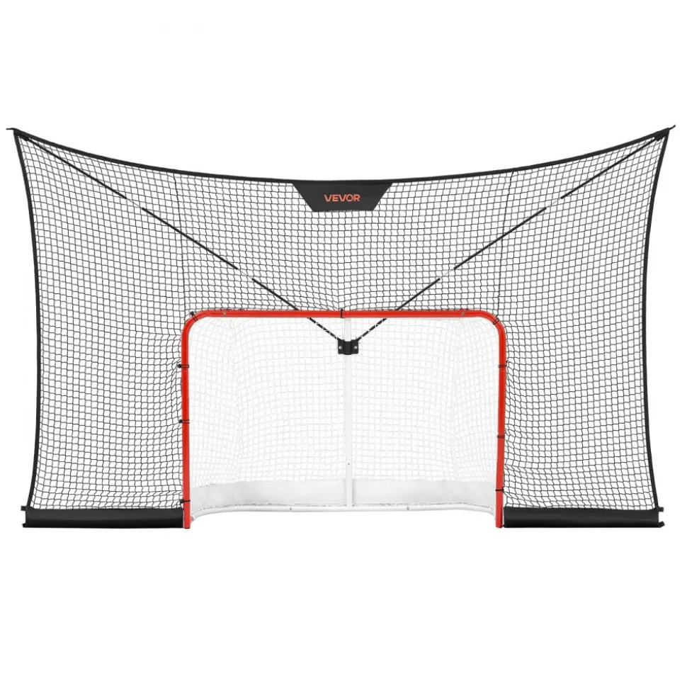VEVOR Hockey Goal Goal and Backstop Net Set, 12x7 ft Durable Hockey Net with Extended Coverage, Lightweight Portable Complete Training Accessory Set, Easy Assembly, for Youth and Adults