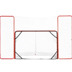 VEVOR Hockey Goal with Backstop and Targets, Street Steel Hockey Net, 72" Pro Hockey Training Goal Set, Portable Indoor Outdoor Hockey Goal with Net, Easy Assemble, White/Red