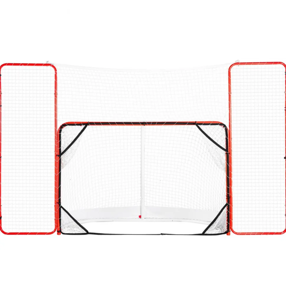 VEVOR Hockey Goal with Backstop and Targets, Street Steel Hockey Net, 72" Pro Hockey Training Goal Set, Portable Indoor Outdoor Hockey Goal with Net, Easy Assemble, White/Red
