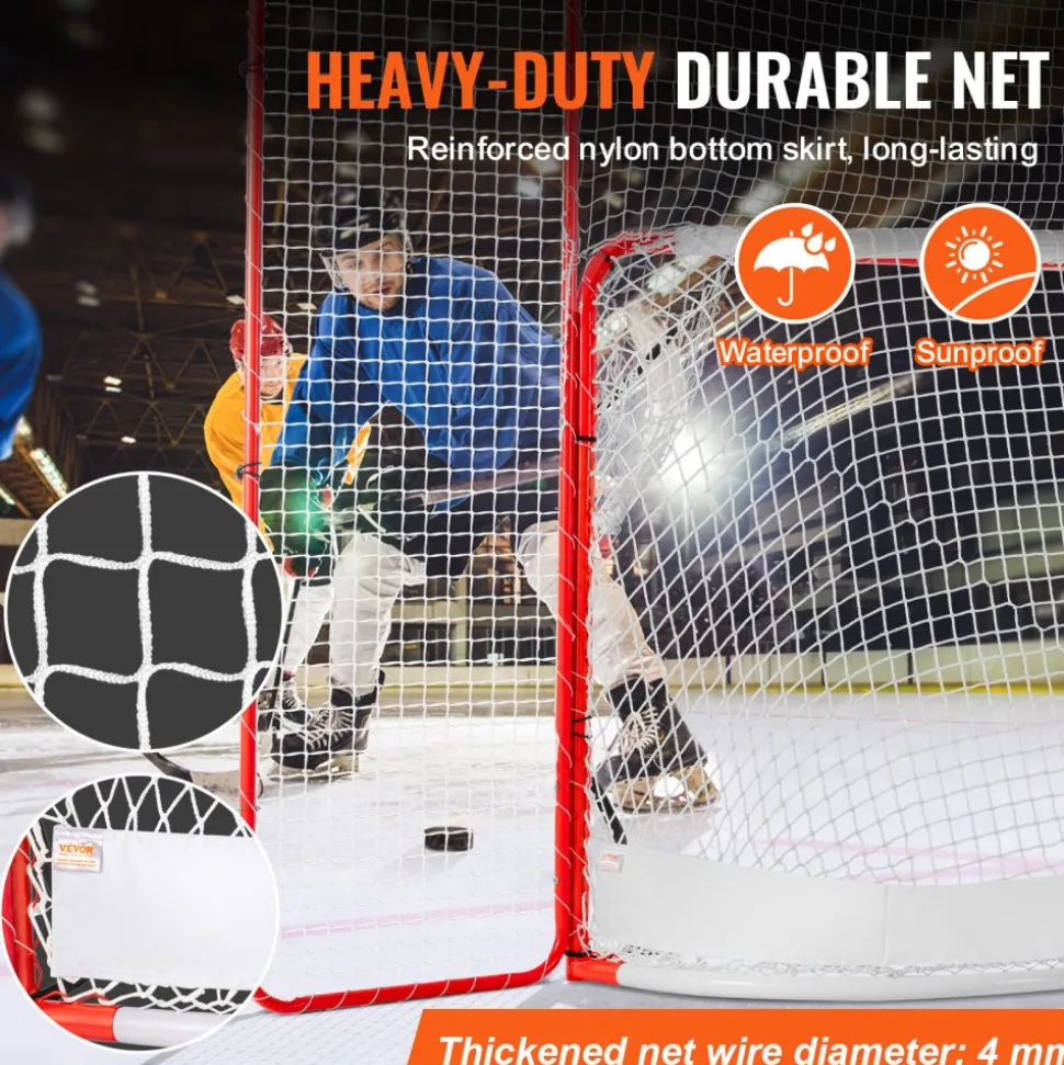 VEVOR Hockey Goal with Backstop and Targets, Street Steel Hockey Net, 72" Pro Hockey Training Goal Set, Portable Indoor Outdoor Hockey Goal with Net, Easy Assemble, White/Red
