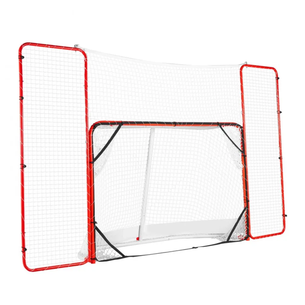 VEVOR Hockey Goal with Backstop and Targets, Street Steel Hockey Net, 72" Pro Hockey Training Goal Set, Portable Indoor Outdoor Hockey Goal with Net, Easy Assemble, White/Red
