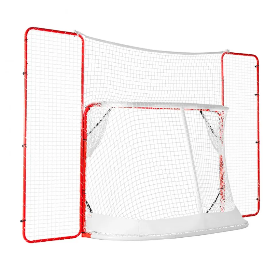 VEVOR Hockey Goal with Backstop and Targets, Street Steel Hockey Net, 72" Pro Hockey Training Goal Set, Portable Indoor Outdoor Hockey Goal with Net, Easy Assemble, White/Red