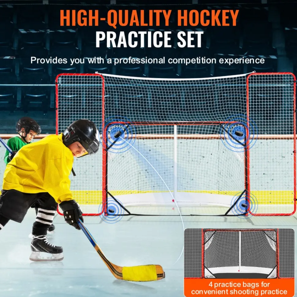 VEVOR Hockey Goal with Backstop and Targets, Street Steel Hockey Net, 72" Pro Hockey Training Goal Set, Portable Indoor Outdoor Hockey Goal with Net, Easy Assemble, White/Red