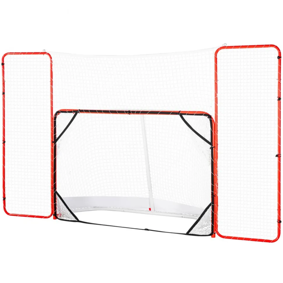 VEVOR Hockey Goal with Backstop and Targets, Street Steel Hockey Net, 72" Pro Hockey Training Goal Set, Portable Indoor Outdoor Hockey Goal with Net, Easy Assemble, White/Red