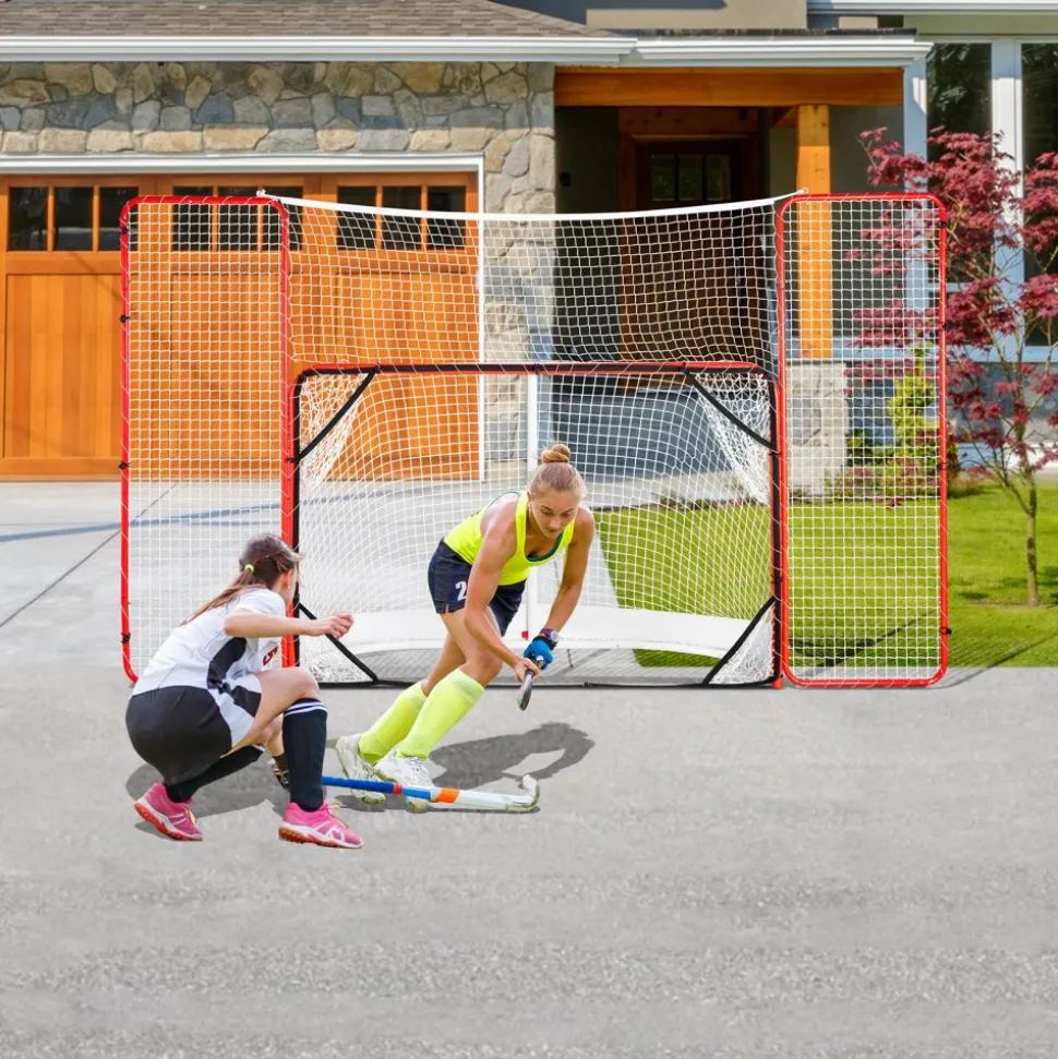 VEVOR Hockey Goal with Backstop and Targets, Street Steel Hockey Net, 72" Pro Hockey Training Goal Set, Portable Indoor Outdoor Hockey Goal with Net, Easy Assemble, White/Red