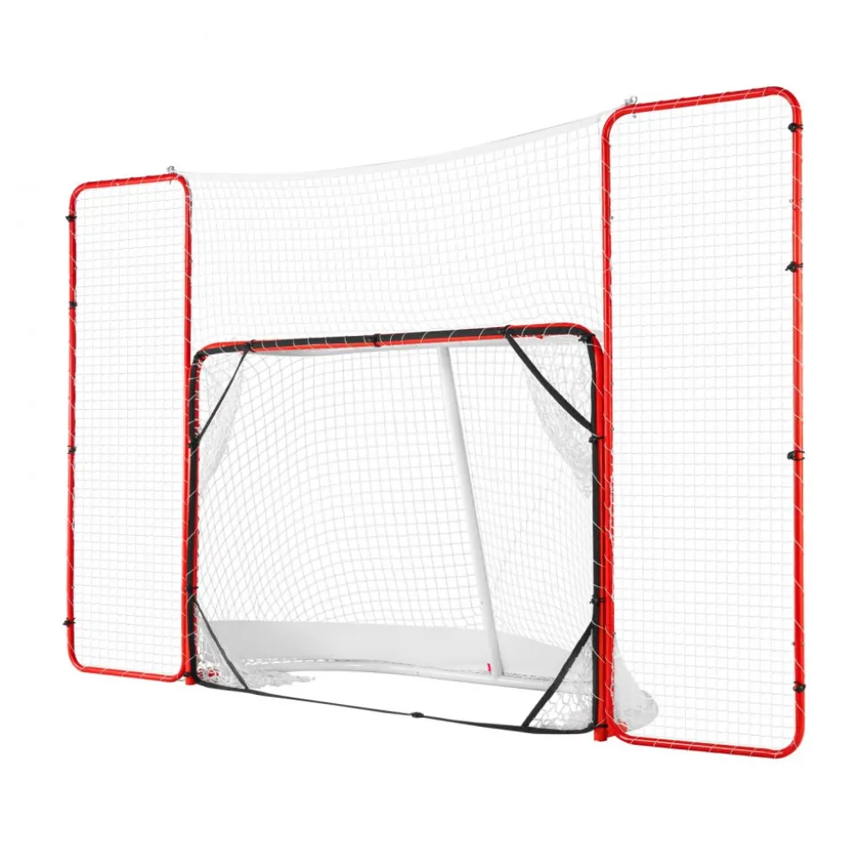 VEVOR Hockey Goal with Backstop and Targets, Street Steel Hockey Net, 72" Pro Hockey Training Goal Set, Portable Indoor Outdoor Hockey Goal with Net, Easy Assemble, White/Red