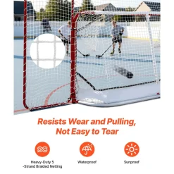 VEVOR Hockey Goal with Backstop and Targets, 10x6FT Street Steel Hockey Goal Set, Pro Lightweight and Portable Training Equipment, Durable Net for Indoor & Outdoor Use, Easy Assembly, White/Red