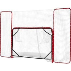 VEVOR Hockey Goal with Backstop and Targets, 10x6FT Street Steel Hockey Goal Set, Pro Lightweight and Portable Training Equipment, Durable Net for Indoor & Outdoor Use, Easy Assembly, White/Red