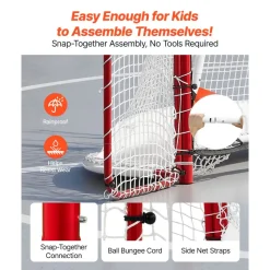 VEVOR Hockey Goal with Backstop and Targets, 10x6FT Street Steel Hockey Goal Set, Pro Lightweight and Portable Training Equipment, Durable Net for Indoor & Outdoor Use, Easy Assembly, White/Red