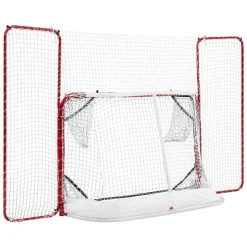 VEVOR Hockey Goal with Backstop and Targets, 10x6FT Street Steel Hockey Goal Set, Pro Lightweight and Portable Training Equipment, Durable Net for Indoor & Outdoor Use, Easy Assembly, White/Red