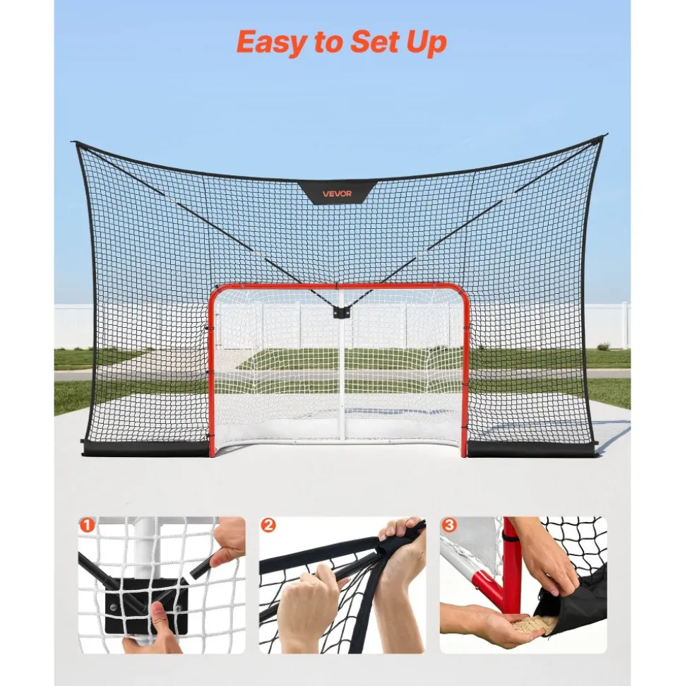 VEVOR Hockey Net Backstop, 12x7 ft Durable Hockey Goal Backstop Net with Extended Coverage, Lightweight and Portable Backyard Training Equipment, Easy Assembly, for Youth Adult (NET ONLY)
