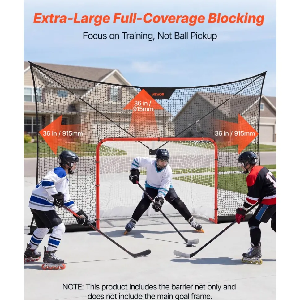 VEVOR Hockey Net Backstop, 12x7 ft Durable Hockey Goal Backstop Net with Extended Coverage, Lightweight and Portable Backyard Training Equipment, Easy Assembly, for Youth Adult (NET ONLY)