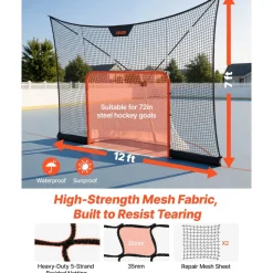 VEVOR Hockey Net Backstop, 12x7 ft Durable Hockey Goal Backstop Net with Extended Coverage, Lightweight and Portable Backyard Training Equipment, Easy Assembly, for Youth Adult (NET ONLY)