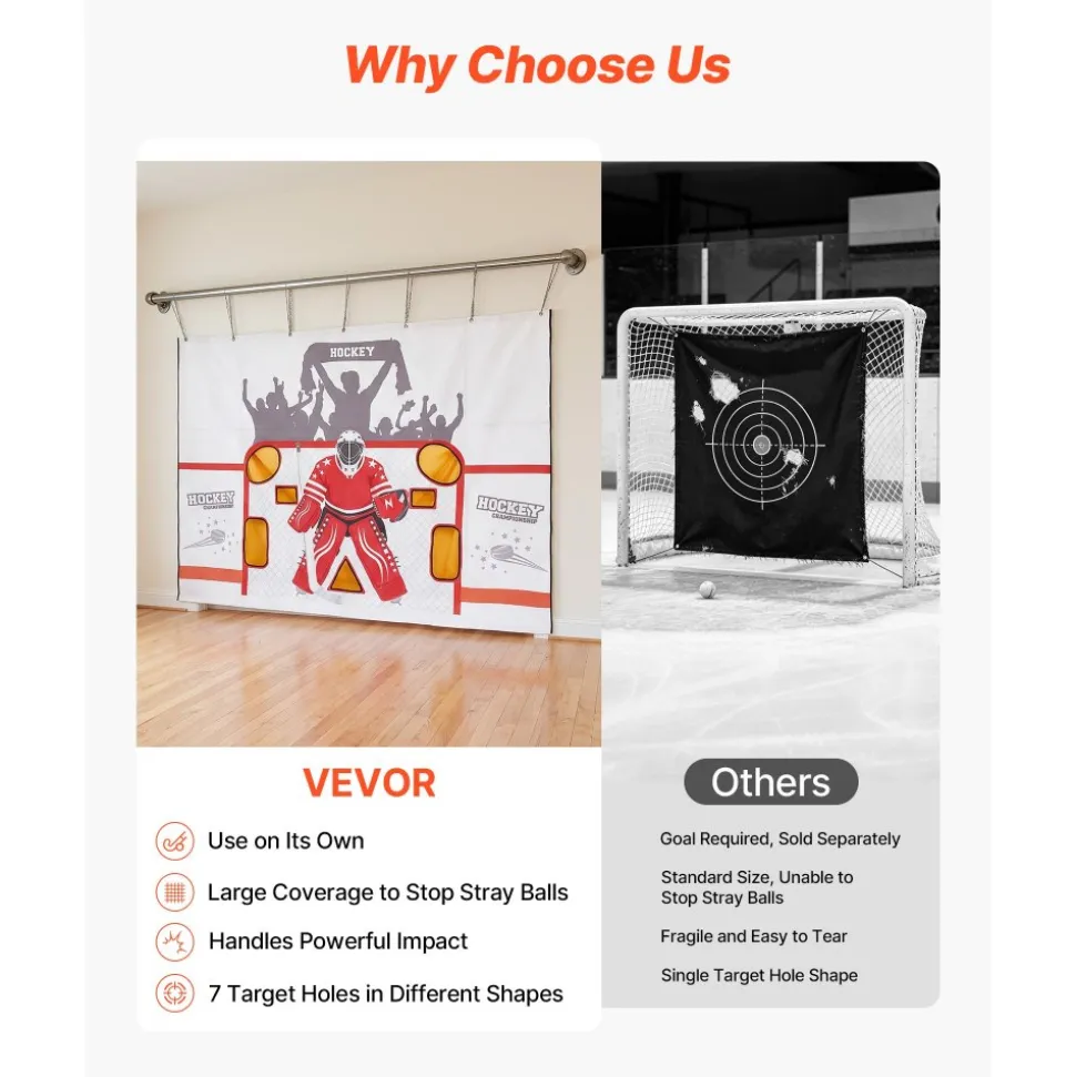 VEVOR Hockey Shooting Tarp, Shooter Tutor Ice Hockey Goal Practice Target, Tear-proof Premium Net with 7 Holes, Easy Set Up Hockey Net Replacement, Training Equipment for Practicing Shooting Accuracy