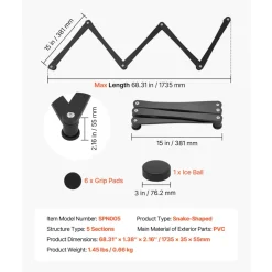 VEVOR Hockey Training Equipment, 5-Section Adjustable Hockey Stick Handling Trainer, Portable On/Off Ice Trainer, Lightweight Solid Sports Tool for Puck Control, Reaction Time, Hand-Eye Coordination