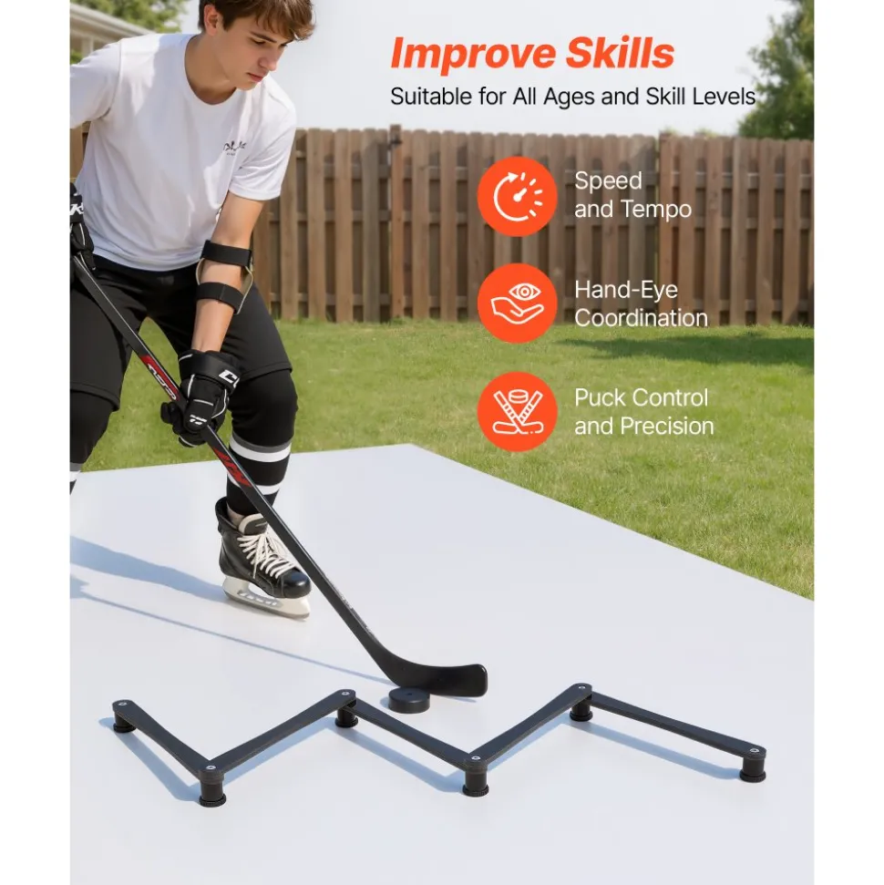 VEVOR Hockey Training Equipment, 5-Section Adjustable Hockey Stick Handling Trainer, Portable On/Off Ice Trainer, Lightweight Solid Sports Tool for Puck Control, Reaction Time, Hand-Eye Coordination