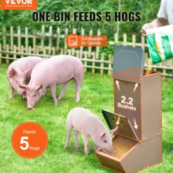 VEVOR Hog Feeder, 2.2 Bushel Capacity, Single Door Pig Feeder, Heavy Duty Steel Piglets Feeder, Multipurpose Trough Creep Feeder, Outdoor Livestock Feeder Farm Accessory for Feeding up to 5 Hogs