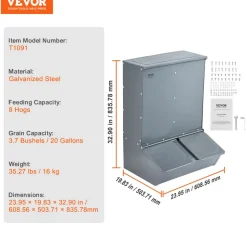 VEVOR Hog Feeder, 3.7 Bushel Capacity, Double Door Pig Feeder, Heavy Duty Steel Piglets Feeder, Multipurpose Trough Creep Feeder, Outdoor Livestock Feeder Farm Accessory for Feeding up to 8 Hogs