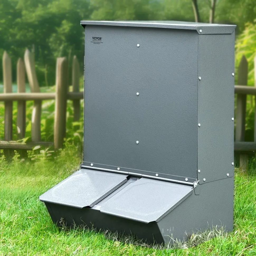 VEVOR Hog Feeder, 3.7 Bushel Capacity, Double Door Pig Feeder, Heavy Duty Steel Piglets Feeder, Multipurpose Trough Creep Feeder, Outdoor Livestock Feeder Farm Accessory for Feeding up to 8 Hogs