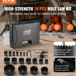 VEVOR Hole Saw Kit, 18 PCS Saw Blades, 6 Drill Bits, 1 Hex Wrench, General Purpose Size from 3/4