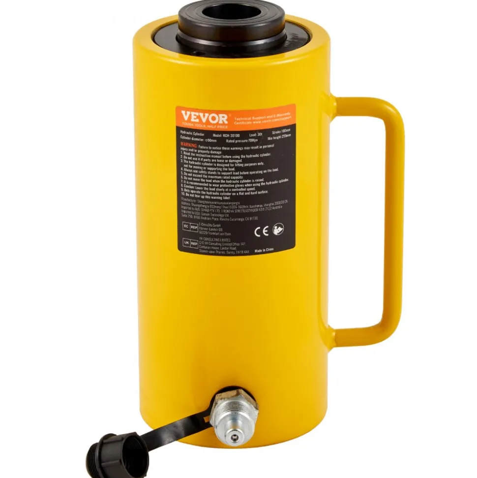 VEVOR Hollow Plunger 30Ton 4"Stoke/ 100mm Hydraulic Cylinder Jack Single Acting
