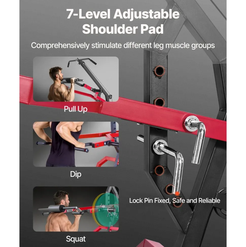 VEVOR Home Gym Equipment, Leverage Gym with 2:1 Ratio LAT Low Row System, Strength Training Machine for Squats Deadlifts Bench Press Bicep Curls, Home Gym Machine, Adjustable Full Body Workout Station