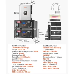 VEVOR Home Power Station Backup Power, 5120Wh, LiFePO4 Lithium Battery, Support Communication, Bluetooth and WiFi, AC 10000W Inverter, Fast Charge, for Home Backup, Emergency, Solar System Components