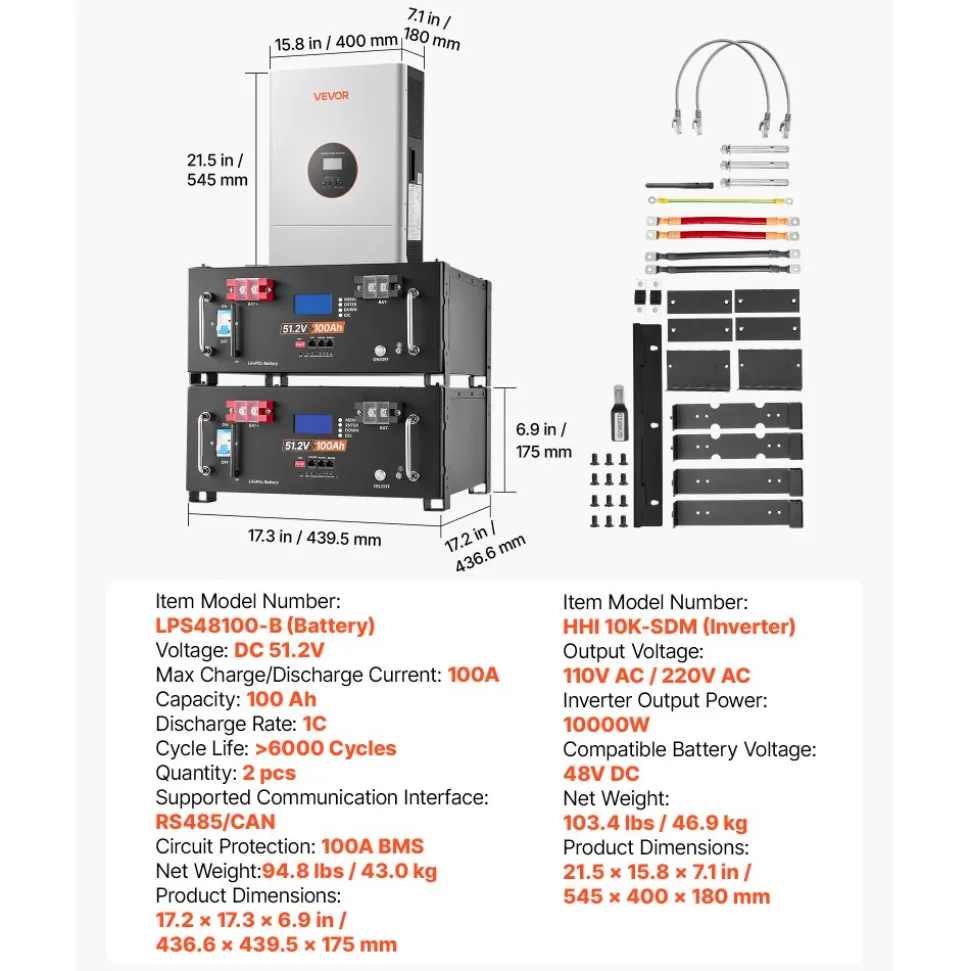 VEVOR Home Power Station Backup Power, 5120Wh, LiFePO4 Lithium Battery, Support Communication, Bluetooth and WiFi, AC 10000W Inverter, Fast Charge, for Home Backup, Emergency, Solar System Components