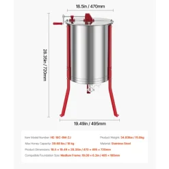 VEVOR Honey Extractor, 6 Frame Manual Honey Spinner with Transparent Lid, Stainless Steel Honeycomb Drum Spinner with Height Adjustable Stand, Honeycomb Extraction Centrifuge Equipment for Beekeeping