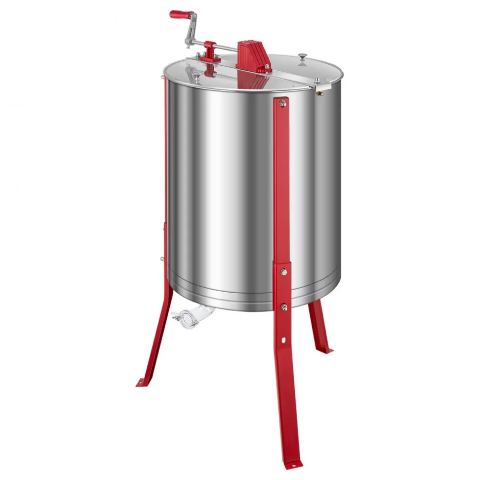 VEVOR Honey Extractor, 6 Frame Manual Honey Spinner with Transparent Lid, Stainless Steel Honeycomb Drum Spinner with Height Adjustable Stand, Honeycomb Extraction Centrifuge Equipment for Beekeeping