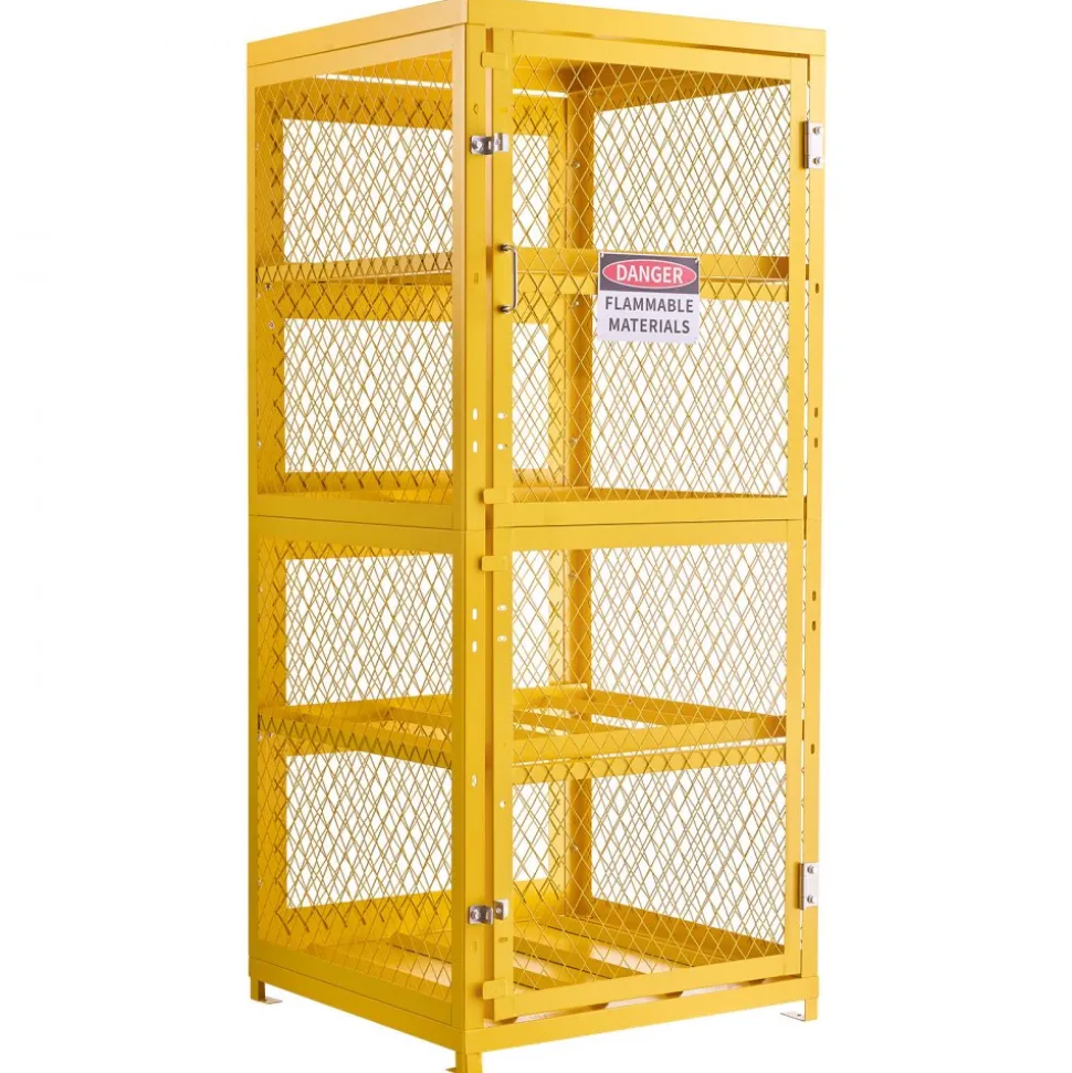 VEVOR Horizontal Cylinder Storage Cabinet, 30"L x 30"W x 70.3"H, 8 Cylinder Capacity, 4-Tier Propane Storage Cage, with Lock and Keys, Yellow Powder-Coated Carbon Steel, for Propane, Oxygen, Nitrogen