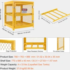 VEVOR Horizontal Cylinder Storage Cabinet, 4 x 33 lbs Cylinder Capacity, 31.02x30.04x35 inch Propane Storage Cage, Gas Cylinder Cabinet, Yellow Powder Coat Finish, for Freon, Gases, Oxygen, Nitrogen