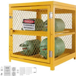 VEVOR Horizontal Cylinder Storage Cabinet, 4 x 33 lbs Cylinder Capacity, 31.02x30.04x35 inch Propane Storage Cage, Gas Cylinder Cabinet, Yellow Powder Coat Finish, for Freon, Gases, Oxygen, Nitrogen