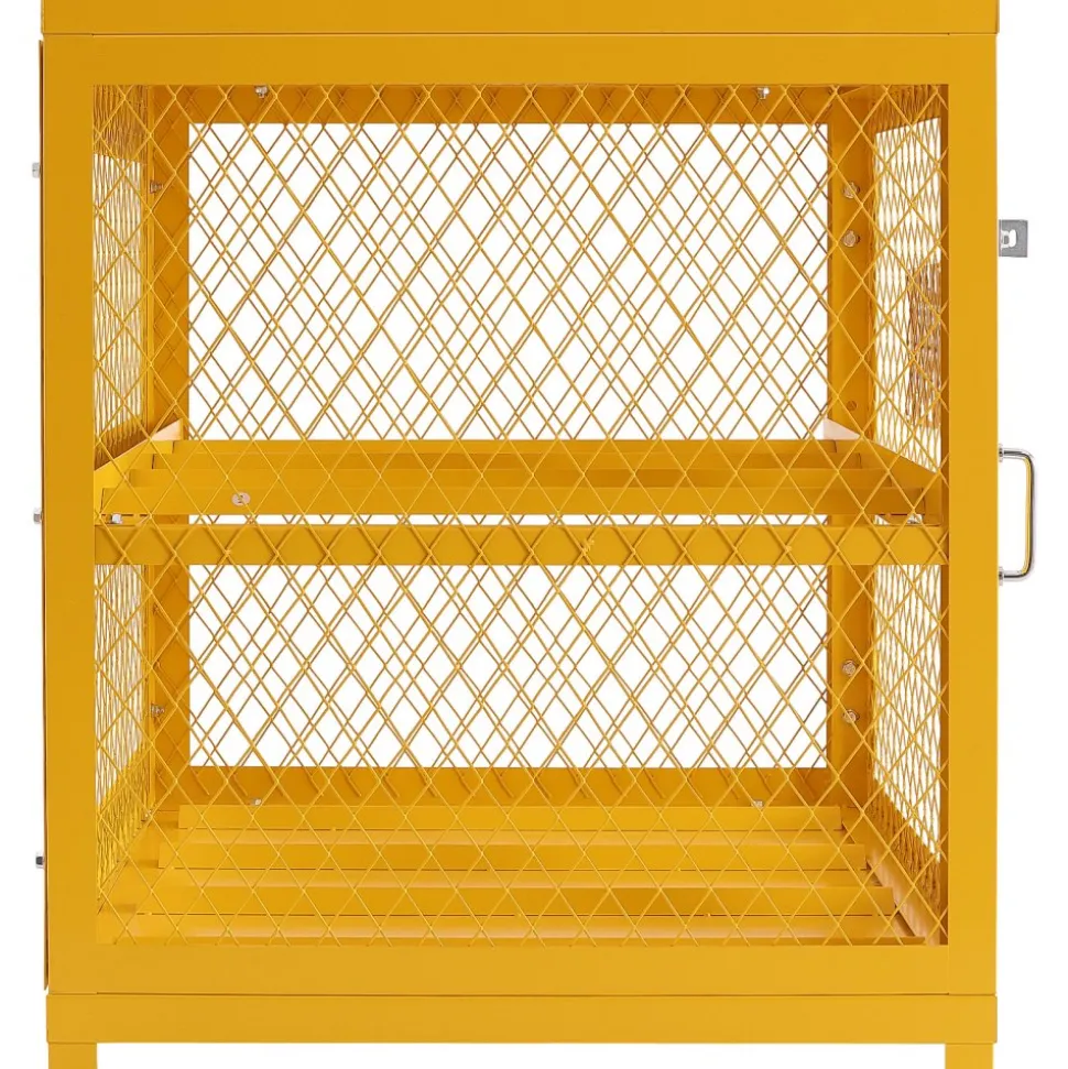 VEVOR Horizontal Cylinder Storage Cabinet, 4 x 33 lbs Cylinder Capacity, 31.02x30.04x35 inch Propane Storage Cage, Gas Cylinder Cabinet, Yellow Powder Coat Finish, for Freon, Gases, Oxygen, Nitrogen