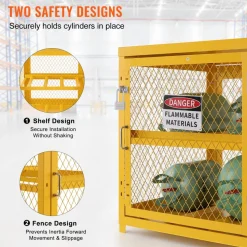 VEVOR Horizontal Cylinder Storage Cabinet, 4 x 33 lbs Cylinder Capacity, 31.02x30.04x35 inch Propane Storage Cage, Gas Cylinder Cabinet, Yellow Powder Coat Finish, for Freon, Gases, Oxygen, Nitrogen