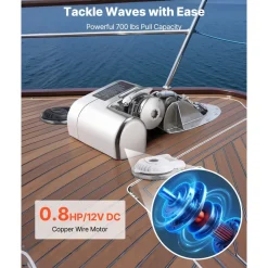VEVOR Horizontal Fishing Windlass, 12V DC 600W, Windlass Anchor Systems Fit for 1/4-Inch Chain or 9/16 & 5/8 Inch Nylon Rope, Max Pull 573 lbs, 316 Stainless Steel Construction, for Boats 23-29.5 ft