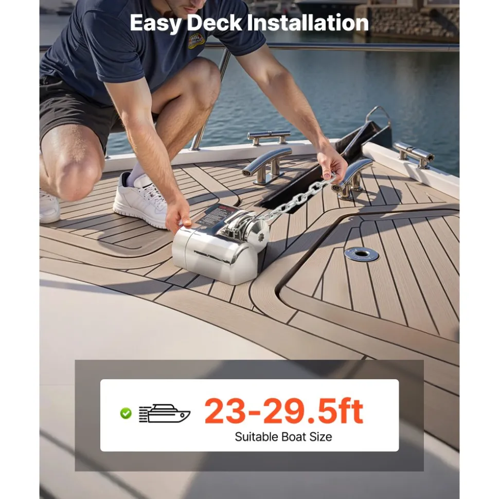 VEVOR Horizontal Fishing Windlass, 12V DC 600W, Windlass Anchor Systems Fit for 1/4-Inch Chain or 9/16 & 5/8 Inch Nylon Rope, Max Pull 573 lbs, 316 Stainless Steel Construction, for Boats 23-29.5 ft