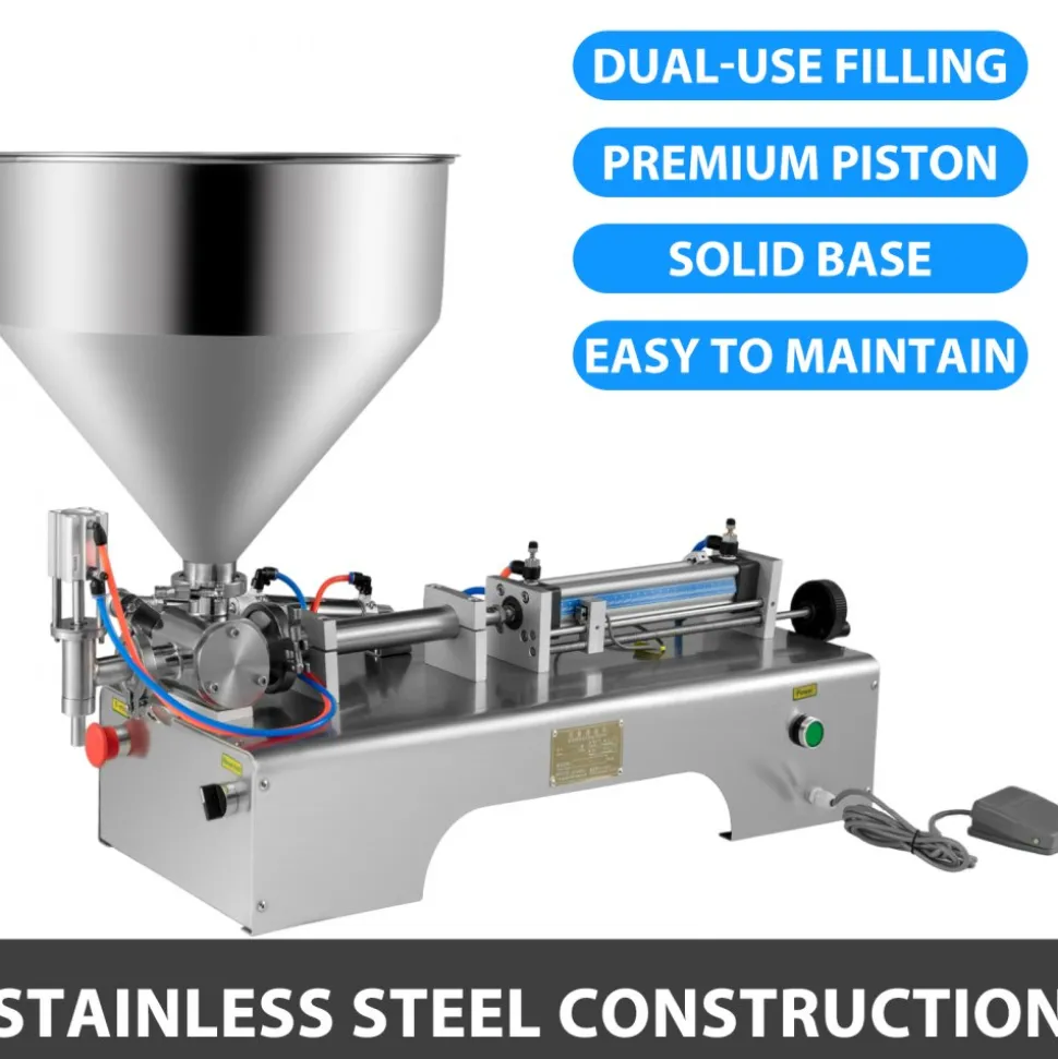 VEVOR Horizontal Pneumatic Liquid Filling Machine 10-300ML, Paste Liquid Filling Machine with 30L Hopper, Pneumatic Dual-use Paste Filling Machine for Cream Shampoo Liquids