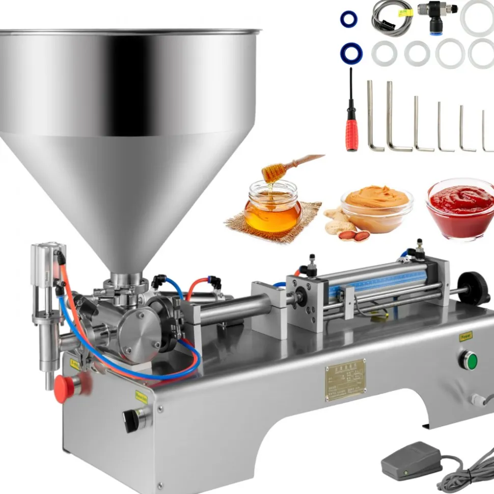 VEVOR Horizontal Pneumatic Liquid Filling Machine 10-300ML, Paste Liquid Filling Machine with 30L Hopper, Pneumatic Dual-use Paste Filling Machine for Cream Shampoo Liquids