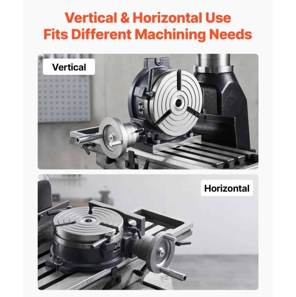 VEVOR Horizontal Vertical Rotary Table 8 in Precision Milling Rotary Table, with T-Slot & Graduated Scale, Worm Gear Adjustment, Cast Iron, Precision Indexing, for Milling Machines & Drill Presses