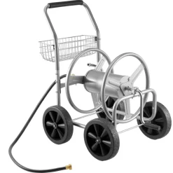 VEVOR Hose Reel Cart, Hold Up to 300 ft of 5/8’’ Hose, Garden Water Hose Carts Mobile Tools with 4 Wheels, Heavy Duty Powder-coated Steel Outdoor Planting with Storage Basket, for Garden, Yard, Lawn