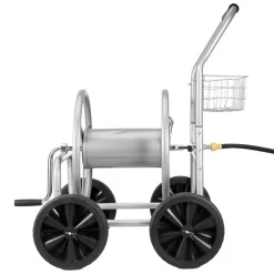 VEVOR Hose Reel Cart, Hold Up to 300 ft of 5/8’’ Hose, Garden Water Hose Carts Mobile Tools with 4 Wheels, Heavy Duty Powder-coated Steel Outdoor Planting with Storage Basket, for Garden, Yard, Lawn