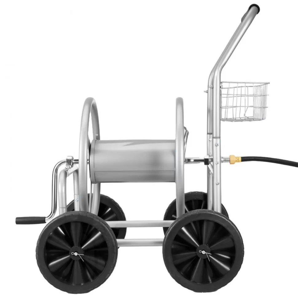 VEVOR Hose Reel Cart, Hold Up to 300 ft of 5/8’’ Hose, Garden Water Hose Carts Mobile Tools with 4 Wheels, Heavy Duty Powder-coated Steel Outdoor Planting with Storage Basket, for Garden, Yard, Lawn