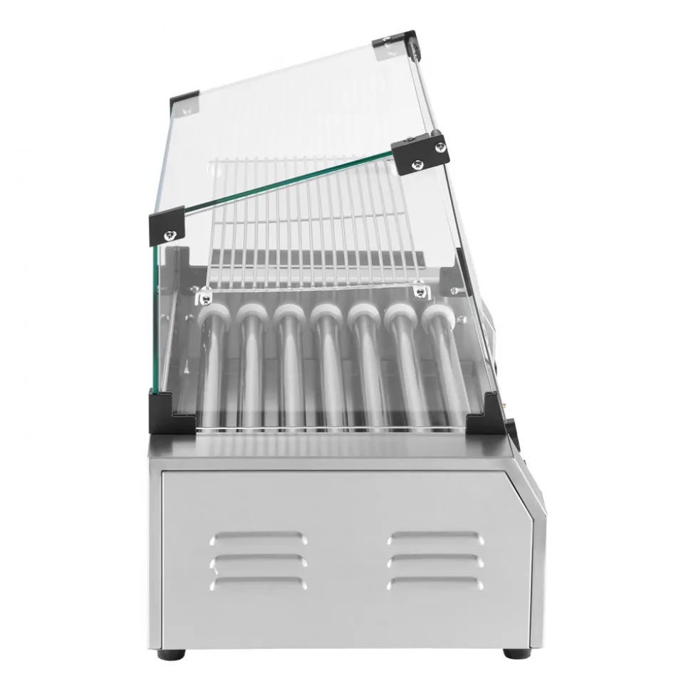 VEVOR Hot Dog Roller, 18 Hot Dog 7 Rollers, Stainless Steel Sausage Grill Cooker, 1200W Hot Dog Machine with Bun Warmer, Cover, 3 Temp Control, Side Storage Box, Oil Drip Tray, for Home & Commercial