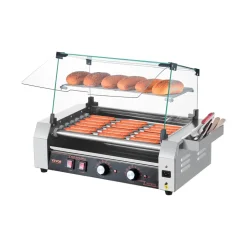 VEVOR Hot Dog Roller, 18 Hot Dog 7 Rollers, Stainless Steel Sausage Grill Cooker, 1200W Hot Dog Machine with Bun Warmer, Cover, 3 Temp Control, Side Storage Box, Oil Drip Tray, for Home & Commercial