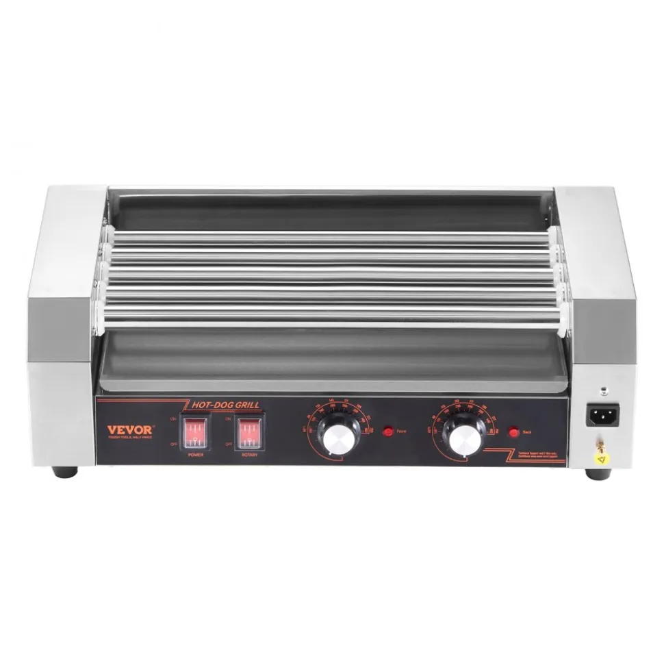 VEVOR Hot Dog Roller, 12 Hot Dog 5 Rollers, Stainless Steel Sausage Grill Cooker, 750W Hot Dog Machine with Dual Temp Control, Removable Oil Drip Tray, for Party Home Commercial