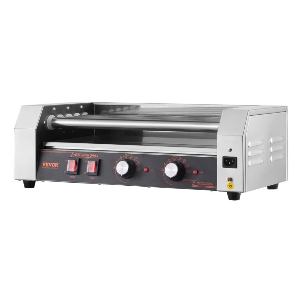 VEVOR Hot Dog Roller, 12 Hot Dog 5 Rollers, Stainless Steel Sausage Grill Cooker, 750W Hot Dog Machine with Dual Temp Control, Removable Oil Drip Tray, for Party Home Commercial
