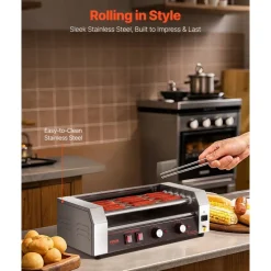 VEVOR Hot Dog Roller, 12 Hot Dog 5 Rollers, Stainless Steel Sausage Grill Cooker, 750W Hot Dog Machine with Dual Temp Control, Removable Oil Drip Tray, for Party Home Commercial