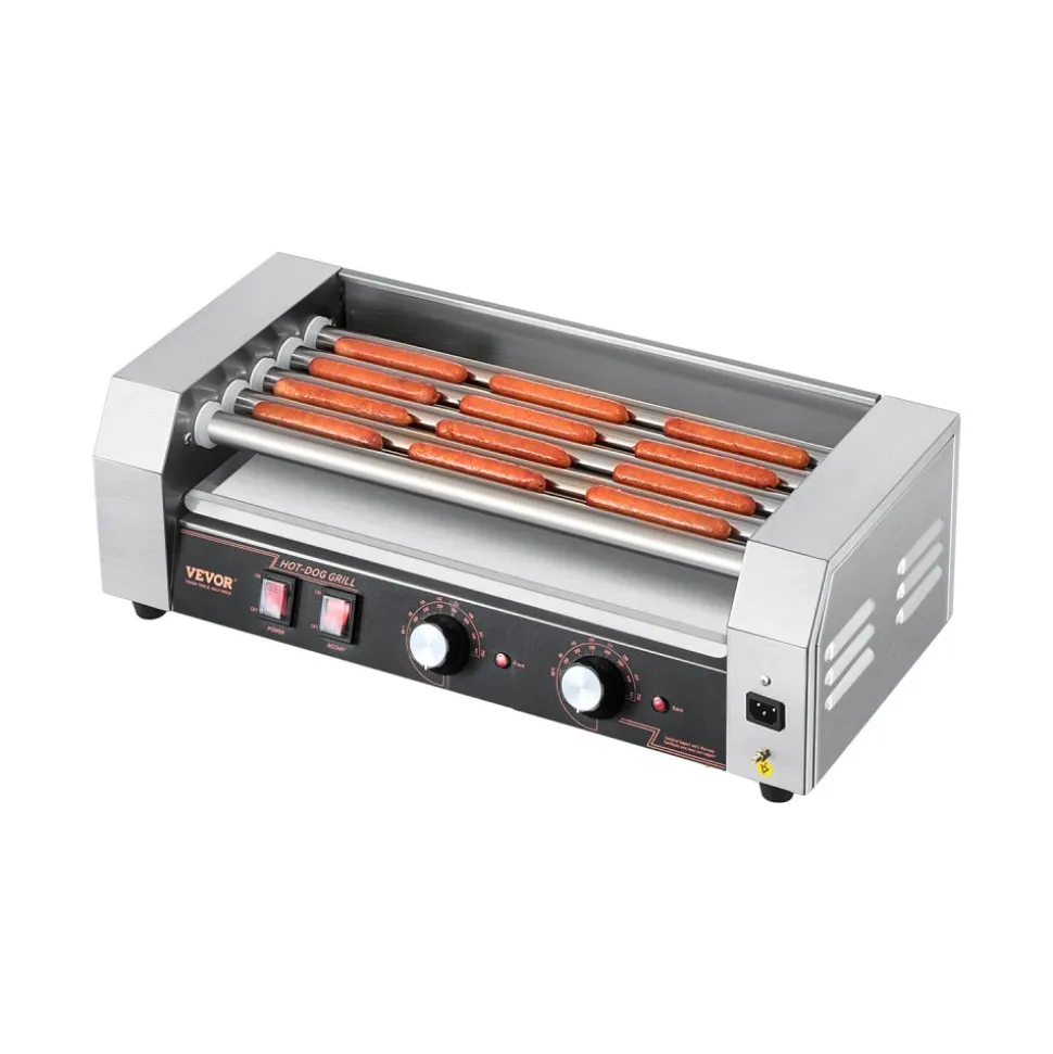 VEVOR Hot Dog Roller, 12 Hot Dog 5 Rollers, Stainless Steel Sausage Grill Cooker, 750W Hot Dog Machine with Dual Temp Control, Removable Oil Drip Tray, for Party Home Commercial