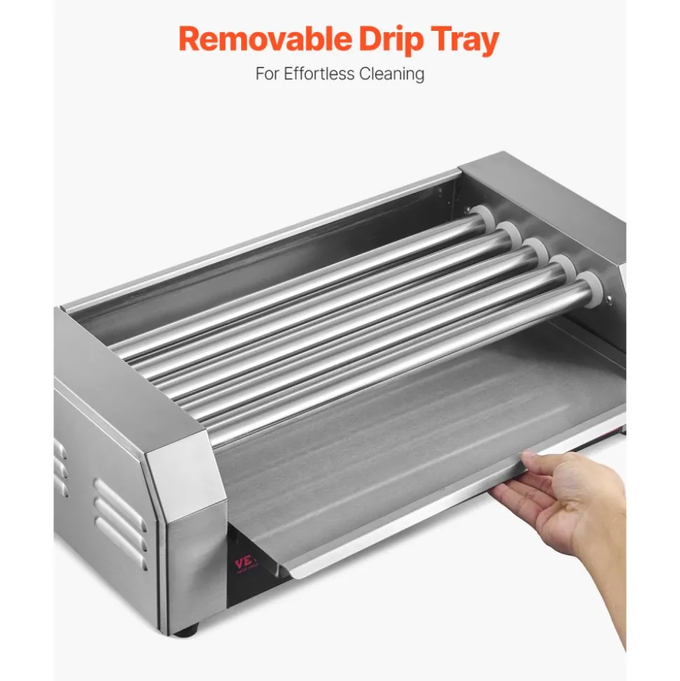 VEVOR Hot Dog Roller, 12 Hot Dog 5 Rollers, Stainless Steel Sausage Grill Cooker, 750W Hot Dog Machine with Dual Temp Control, Removable Oil Drip Tray, for Party Home Commercial